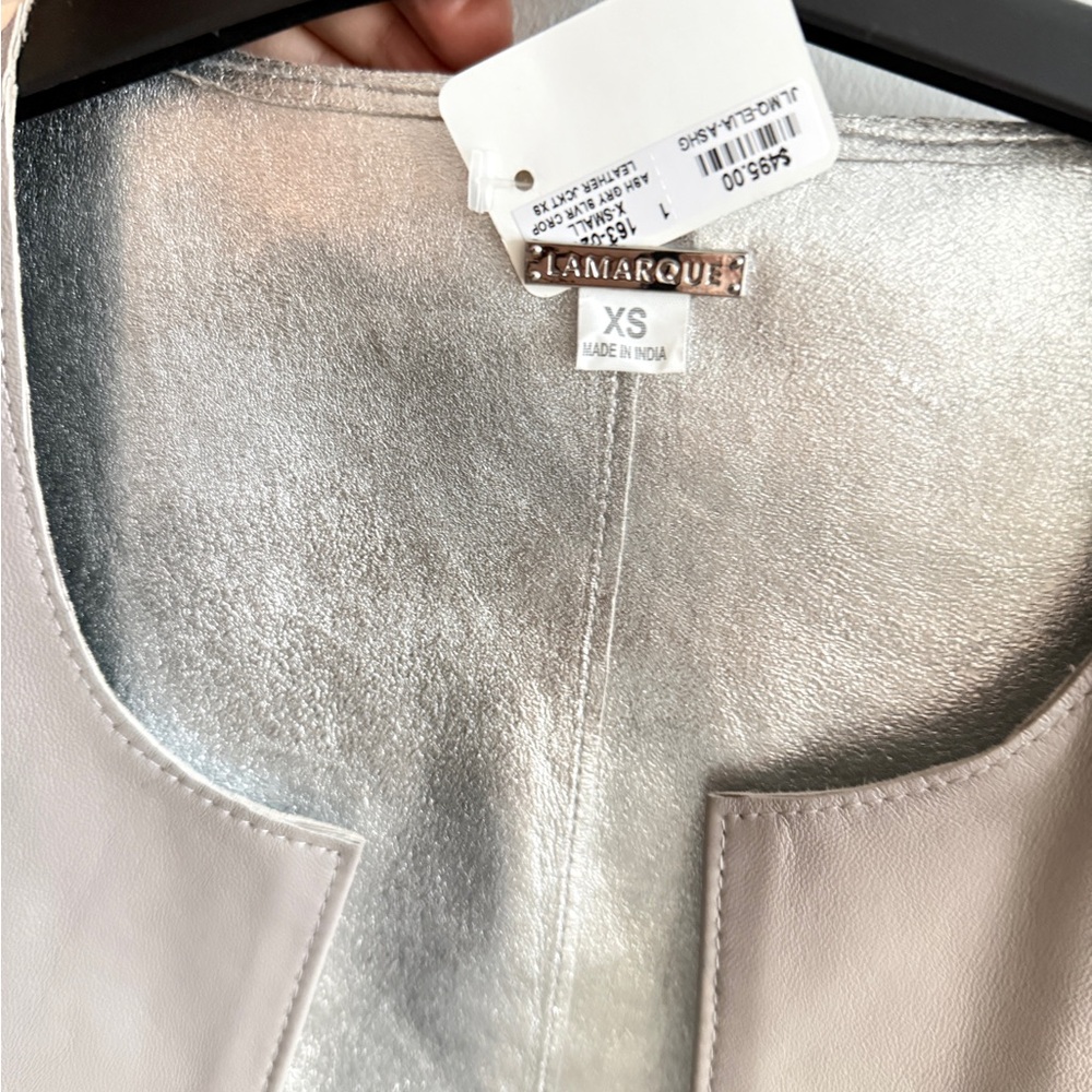LAMARQUE Women's Silver Leather Jacket / half sleeve / reversible
